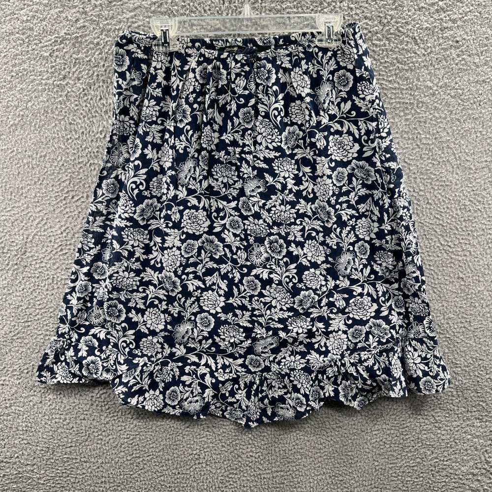Eddie Bauer Womens Floral Midi Skirt M Ruffle Hem A Line Preppy Romantic Garden